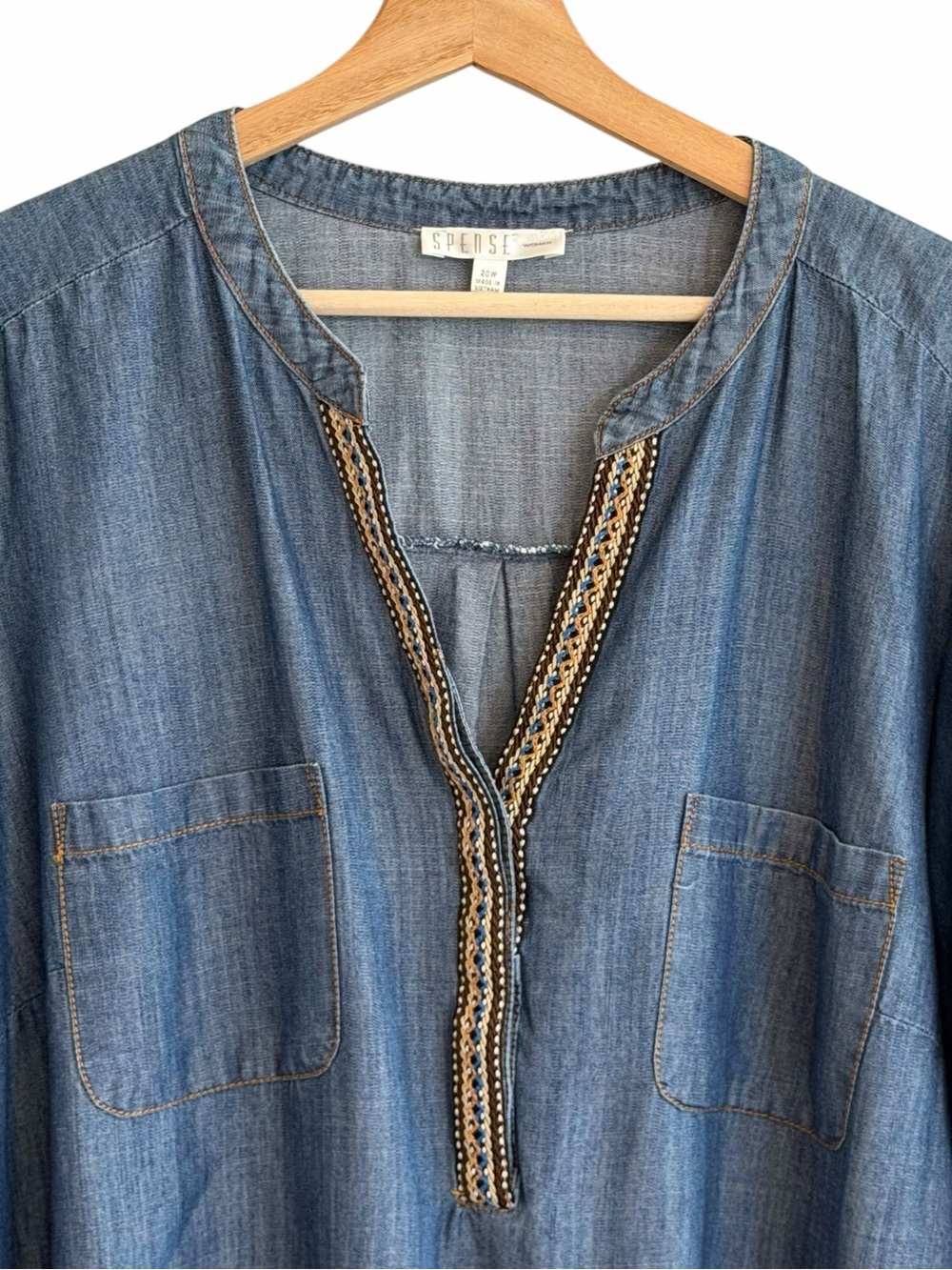 Spense Womens Oversized Chambray Tunic Top Size 20W Western Boho Coastal Loose - Picture 2 of 8